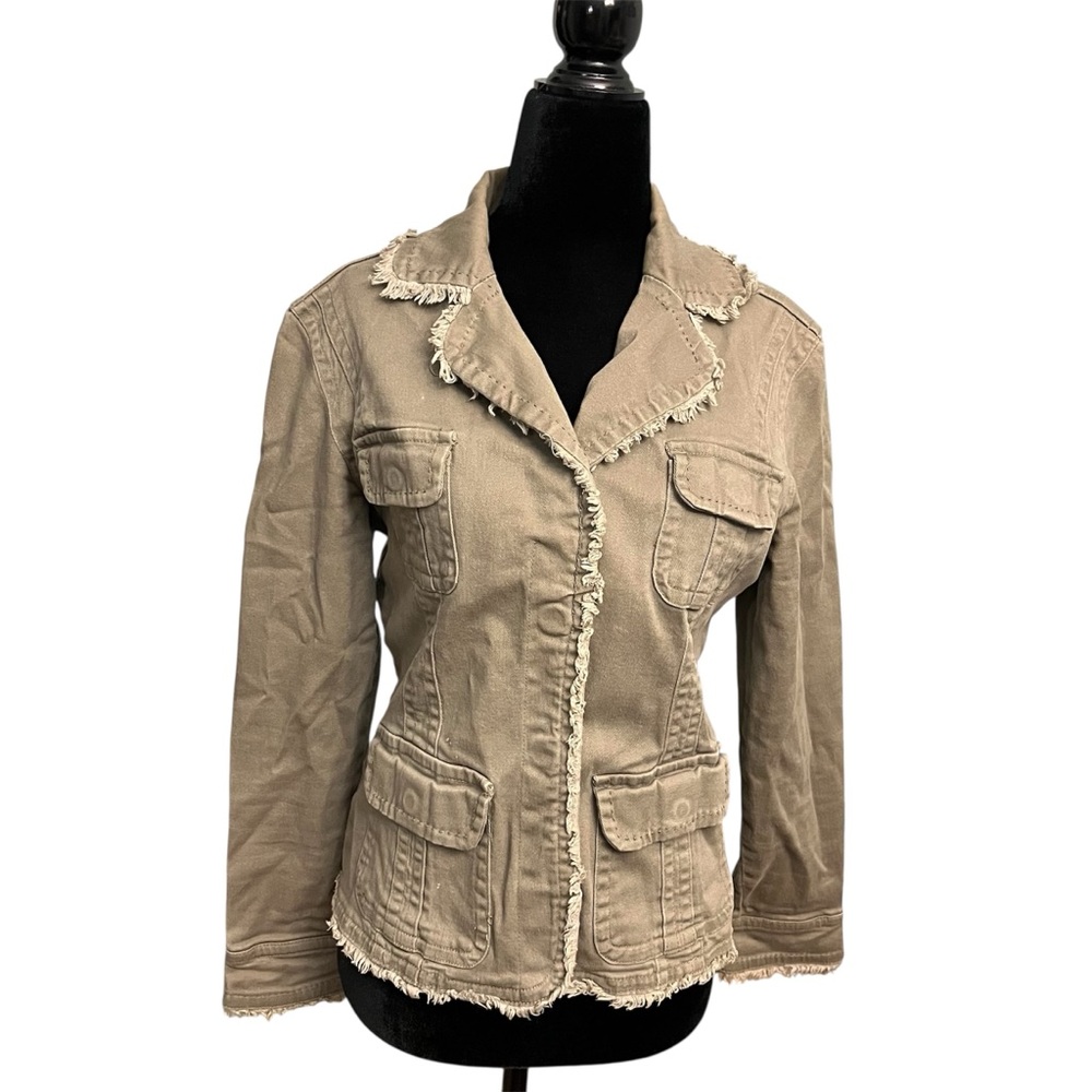 Live A Little Khaki Olive Green Fringe Edge Jacket Size Small